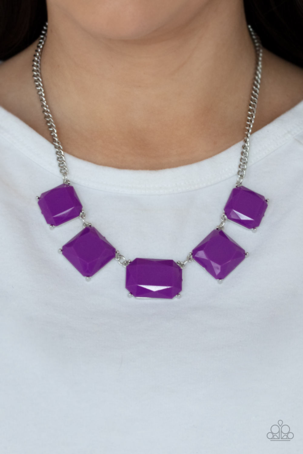 Instant Mood Booster - Purple Faceted Acrylic Frames Paparazzi Necklace & matching earrings