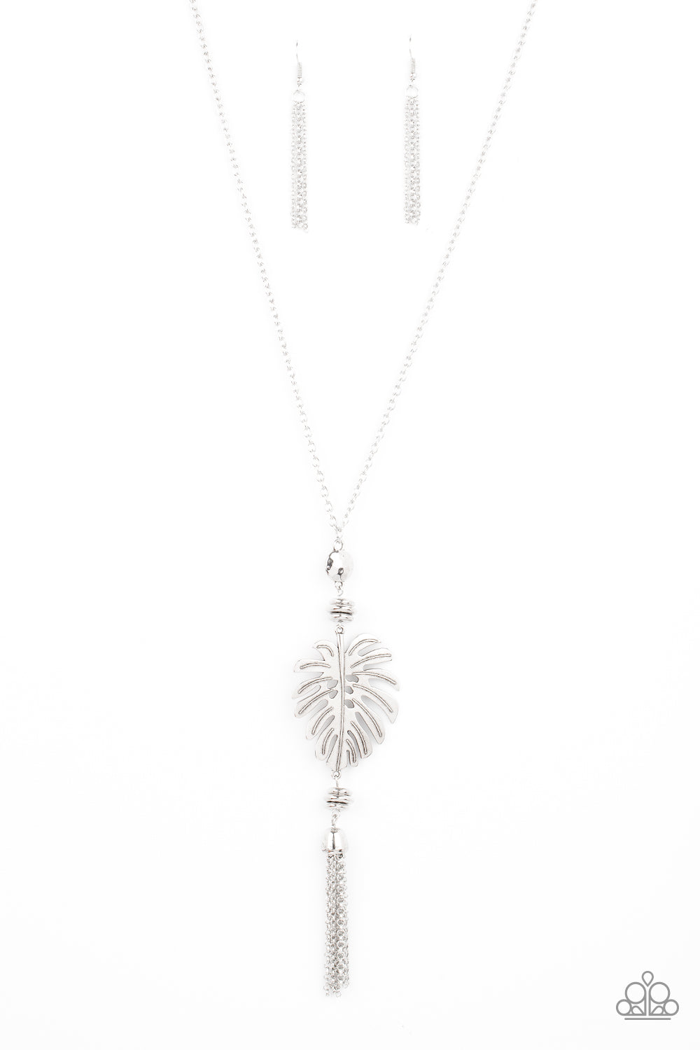 Palm Promenade - Silver Palm Leaf & Chain Pendant Paparazzi Necklace & matching earrings