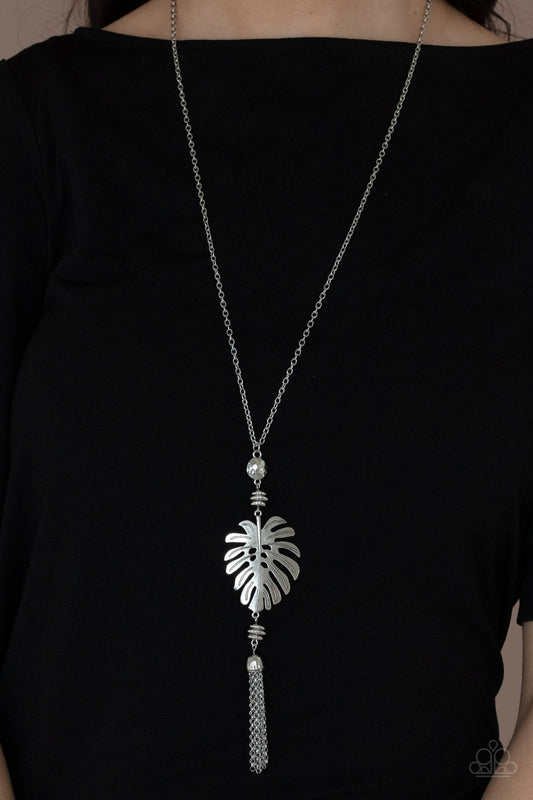 Palm Promenade - Silver Palm Leaf & Chain Pendant Paparazzi Necklace & matching earrings