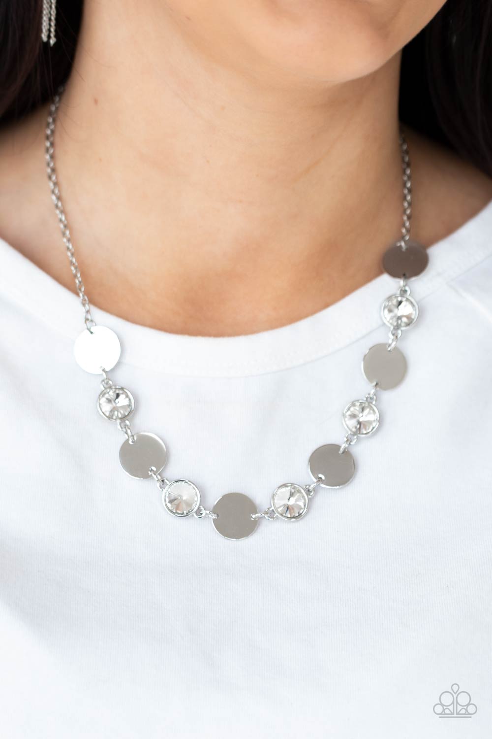 Refined Reflections - White Oversized Gem Paparazzi Necklace & matching earrings