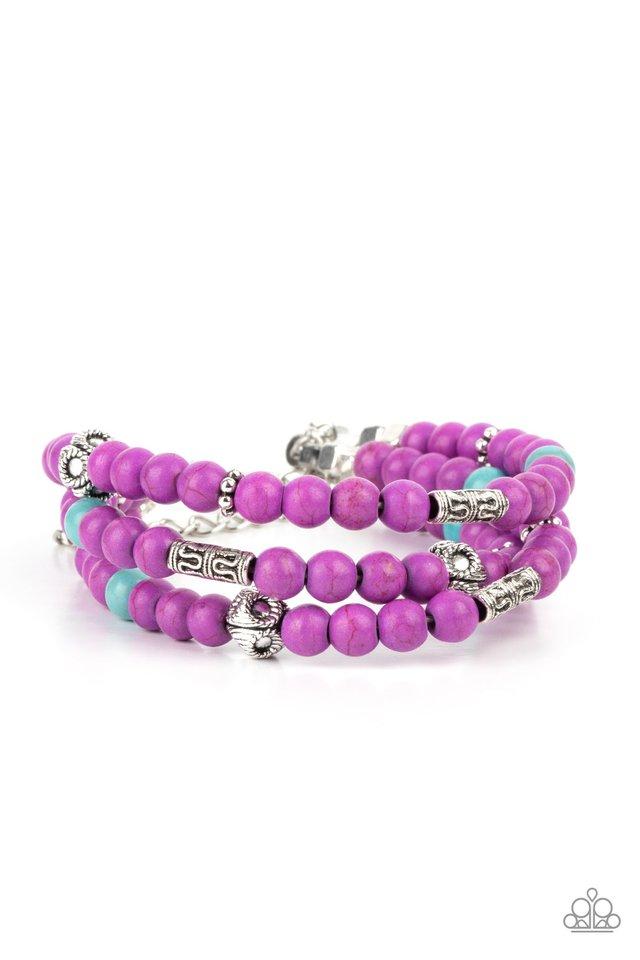 Desert Decorum - Purple & Turquoise Stone Beaded Paparazzi Adjustable Bracelet