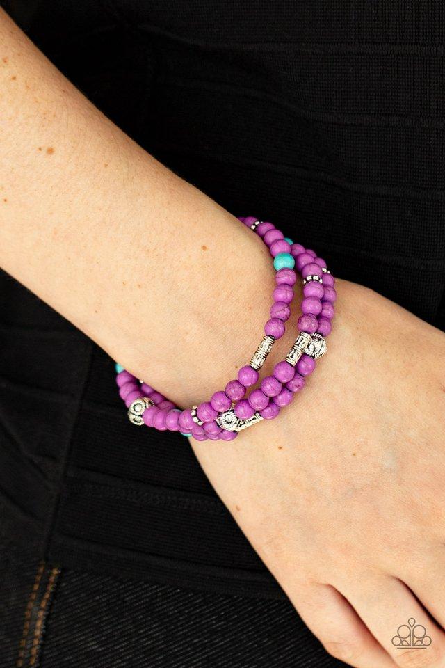 Desert Decorum - Purple & Turquoise Stone Beaded Paparazzi Adjustable Bracelet