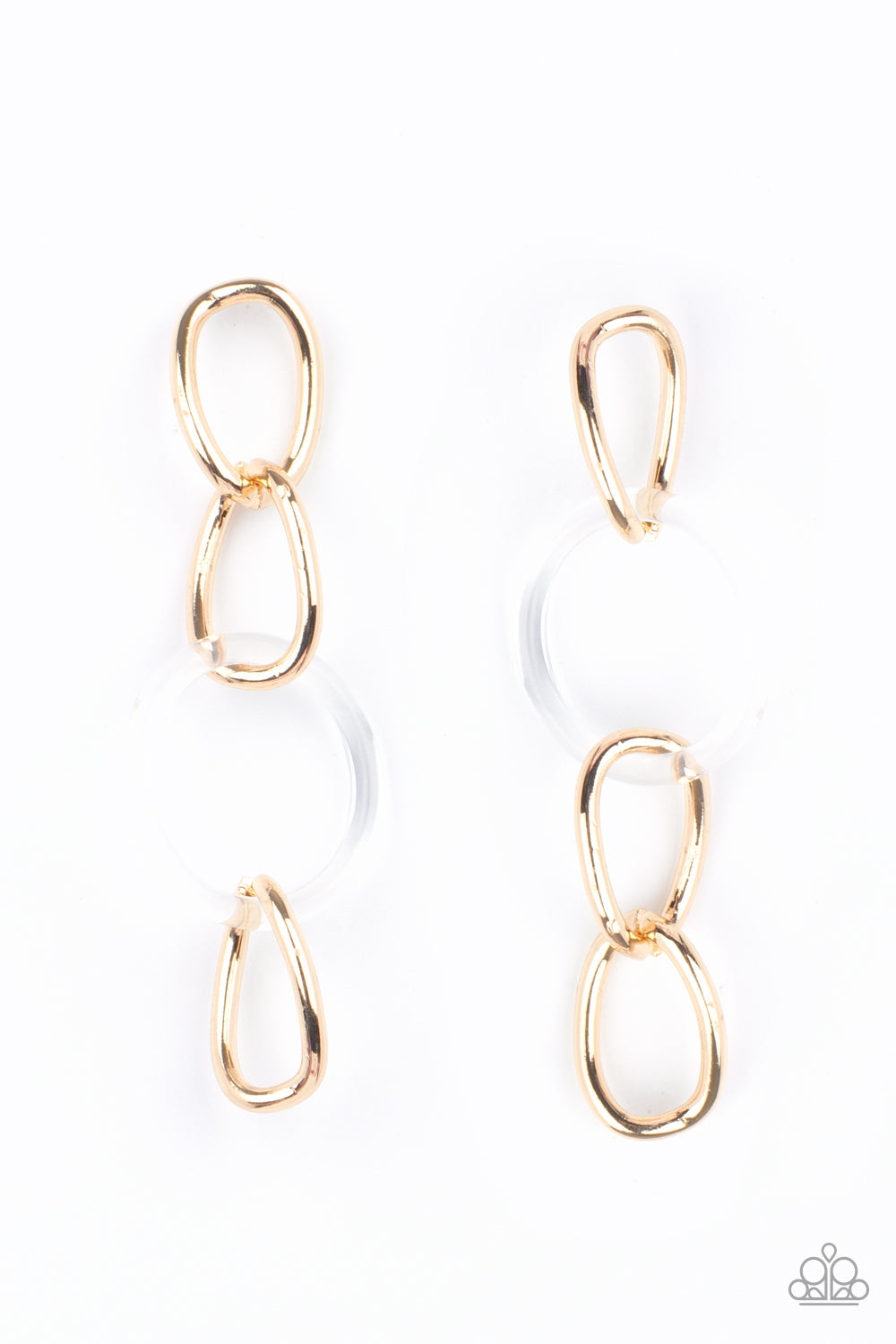 Talk In Circles - Gold Oversized Links & Clear Acrylic Ring Paparazzi Earrings