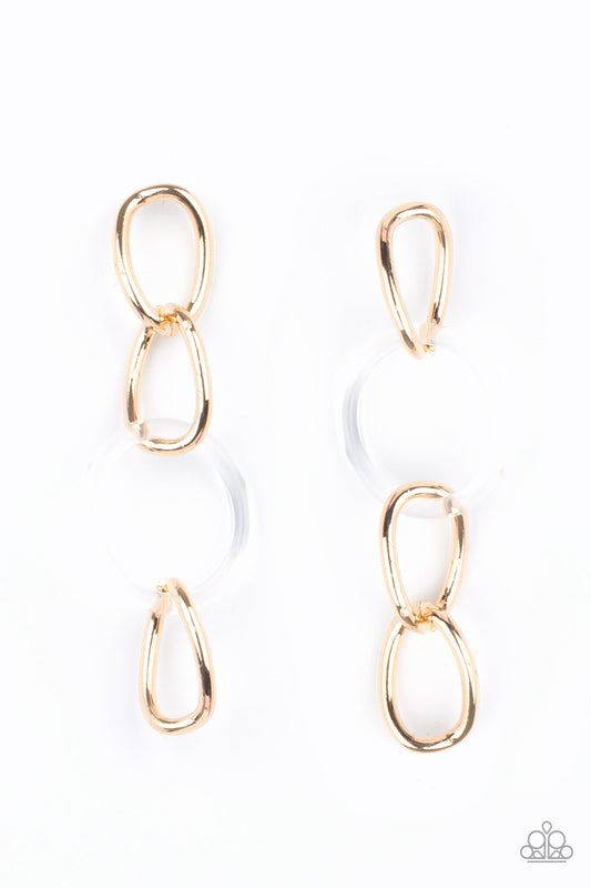 Talk In Circles - Gold Oversized Links & Clear Acrylic Ring Paparazzi Earrings