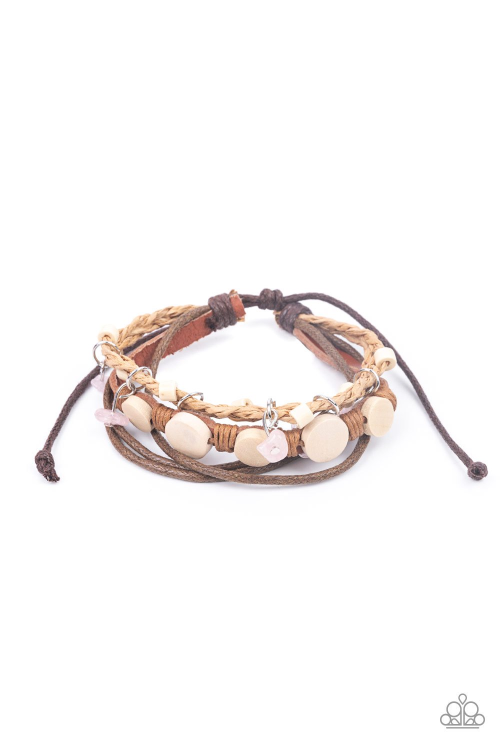 Run The Rapids - Pink Polished Stones, Cording & Leather, Flat Wooden Beaded Paparazzi Urban Bracelet