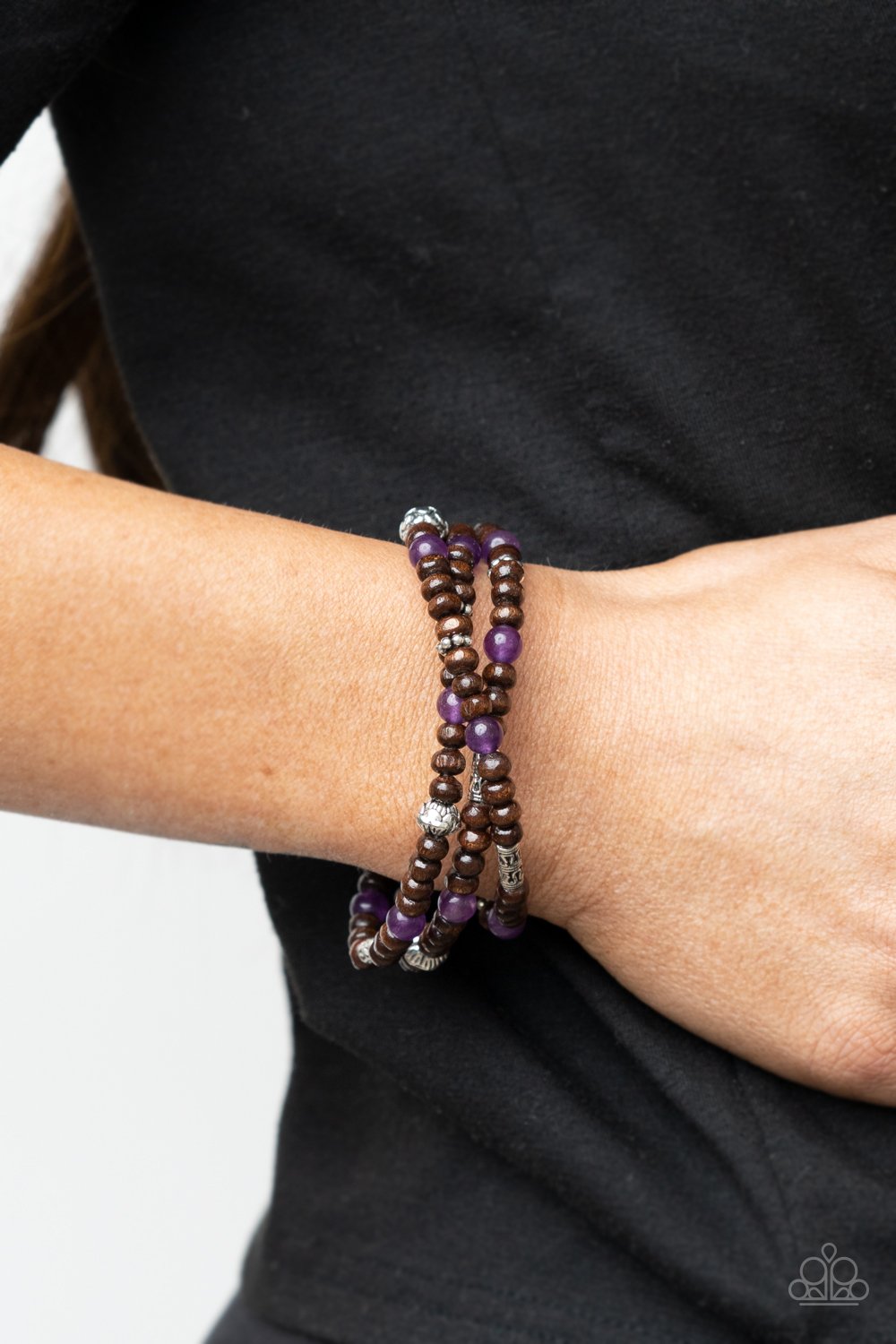 Woodsy Walkabout - Purple Stone & Wooden Beaded Paparazzi Toggle Bracelet