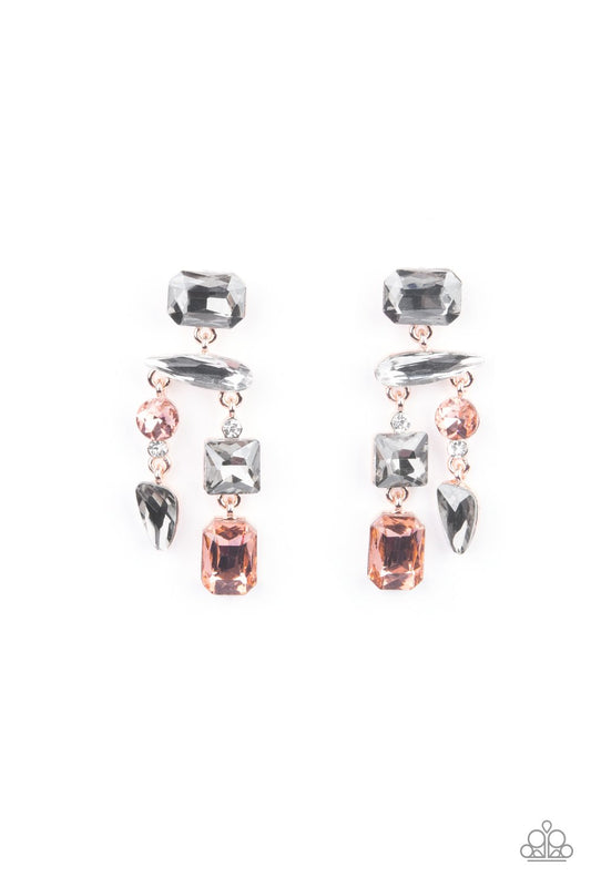 Hazard Pay - Multi White, Smoky, & Topaz Gem Paparazzi Chandelier Post Earrings