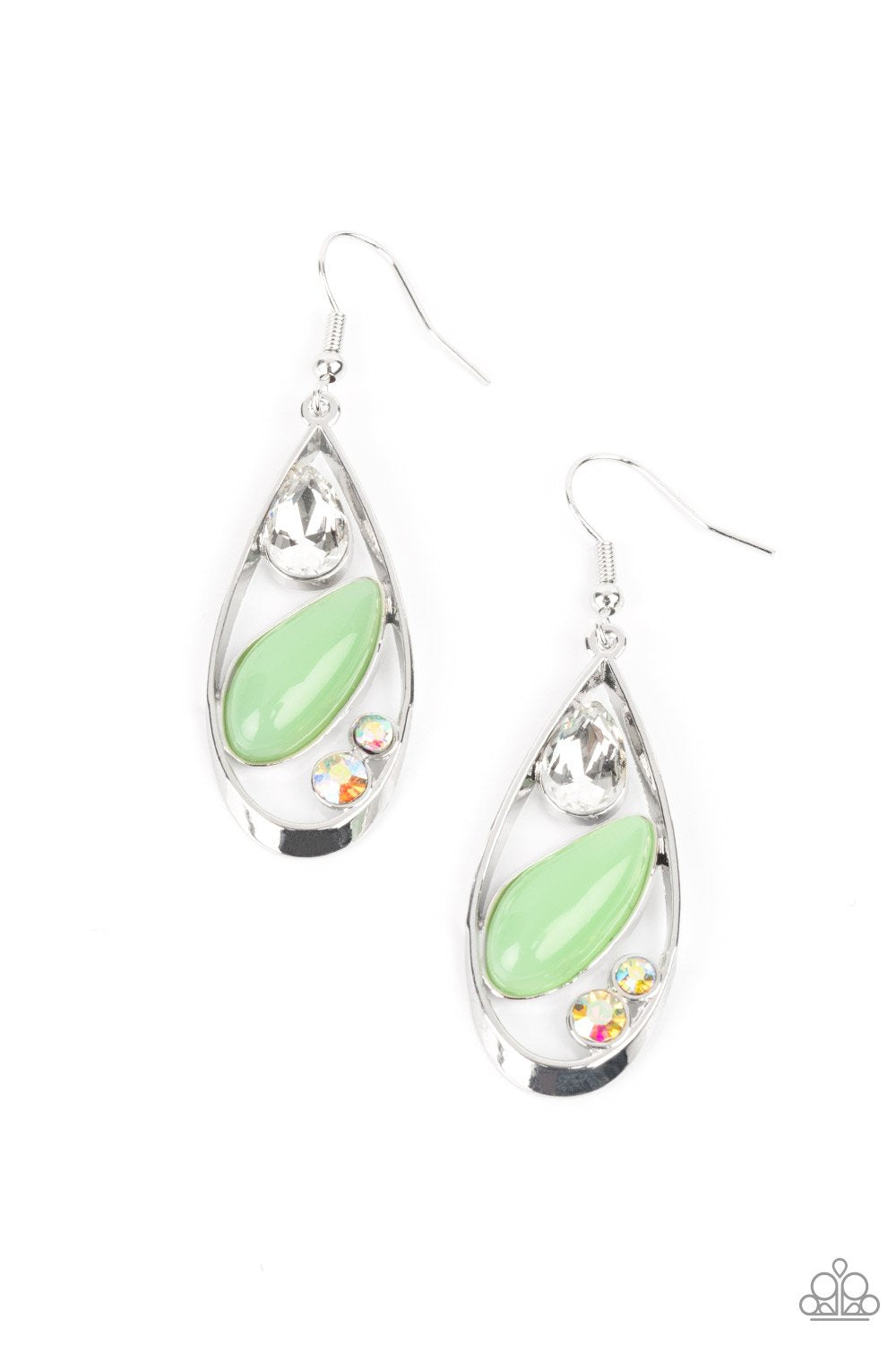 Harmonious Harbors - Green Bead/Iridescent Rhinestone Paparazzi Earrings