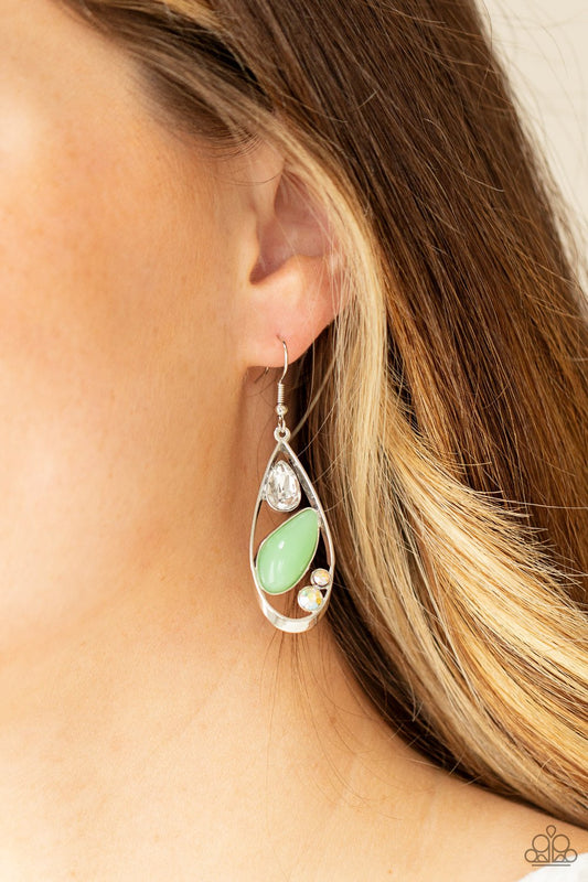 Harmonious Harbors - Green Bead/Iridescent Rhinestone Paparazzi Earrings