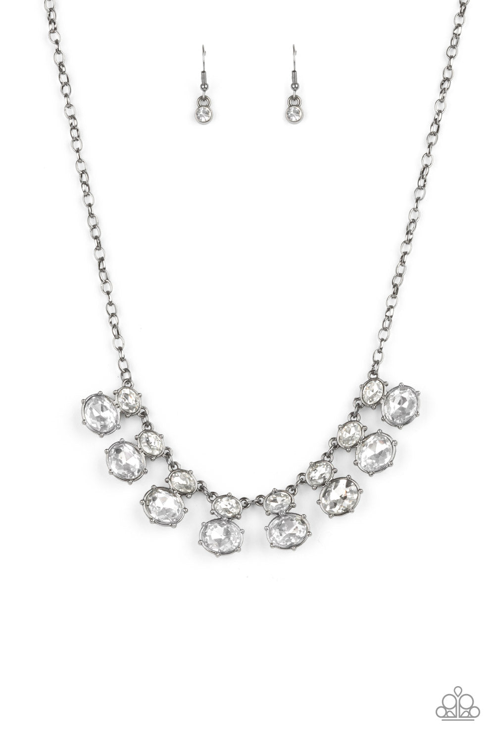 Cosmic Countess - Gunmetal & White Rhinestone Paparazzi Necklace & matching earrings