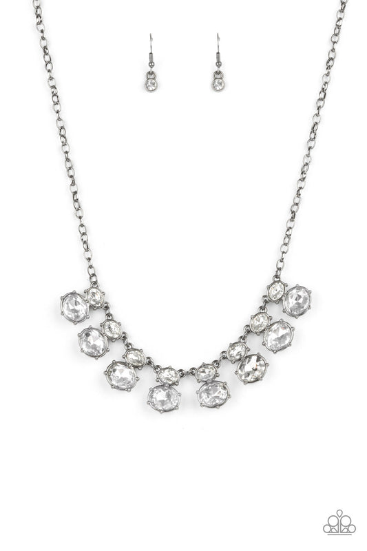 Cosmic Countess - Gunmetal & White Rhinestone Paparazzi Necklace & matching earrings