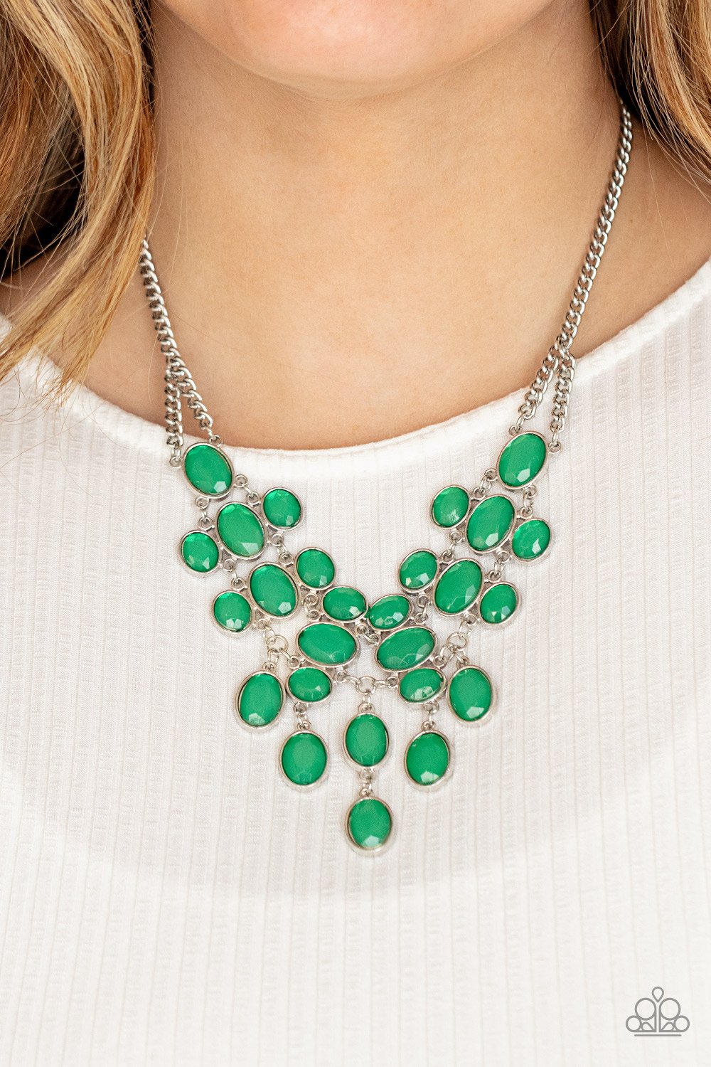 Serene Gleam - Green Mint Oval Gem Array Paparazzi Necklace & matching earrings