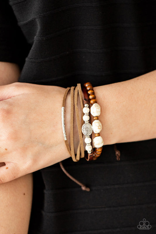Act Natural - White Stones & Silver Flower Accents Paparazzi Urban Bracelet