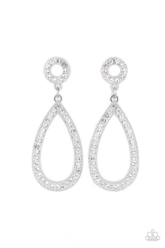 Regal Revival - White Rhinestone Encrusted Oversized Teardrop Frame Paparazzi Earrings