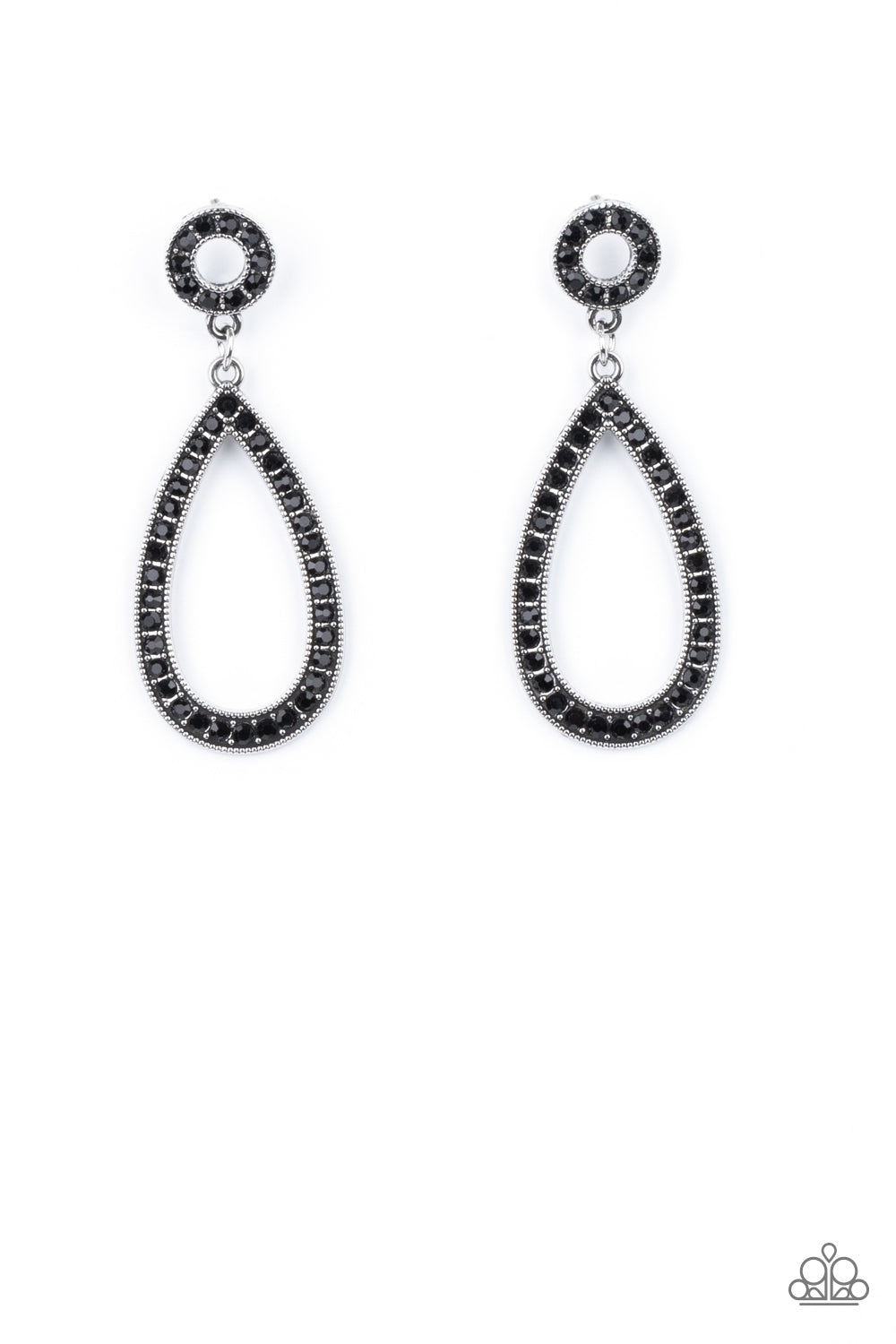 Regal Revival - Black Rhinestone Encrusted Teardrop Frame Paparazzi Earrings