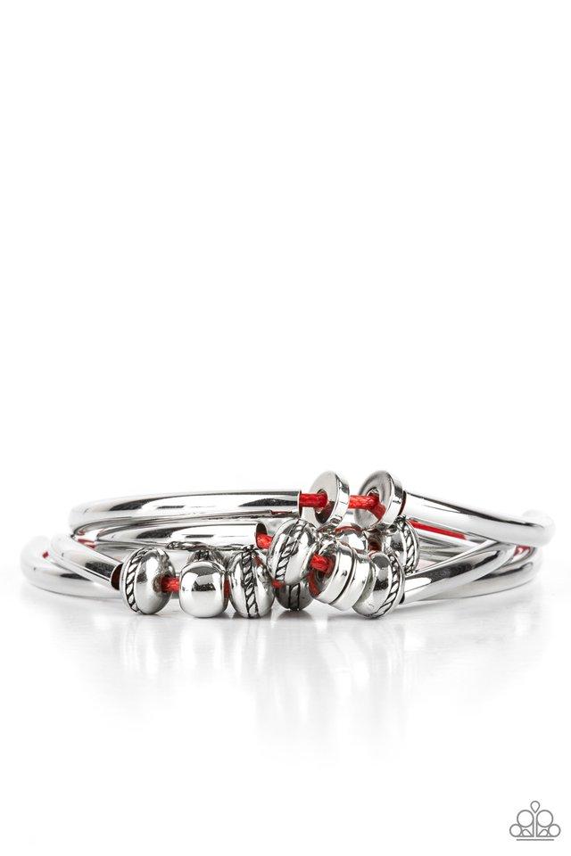We Aim To Please - Red Cord/Silver Sliding Bar Adjustable Bracelet