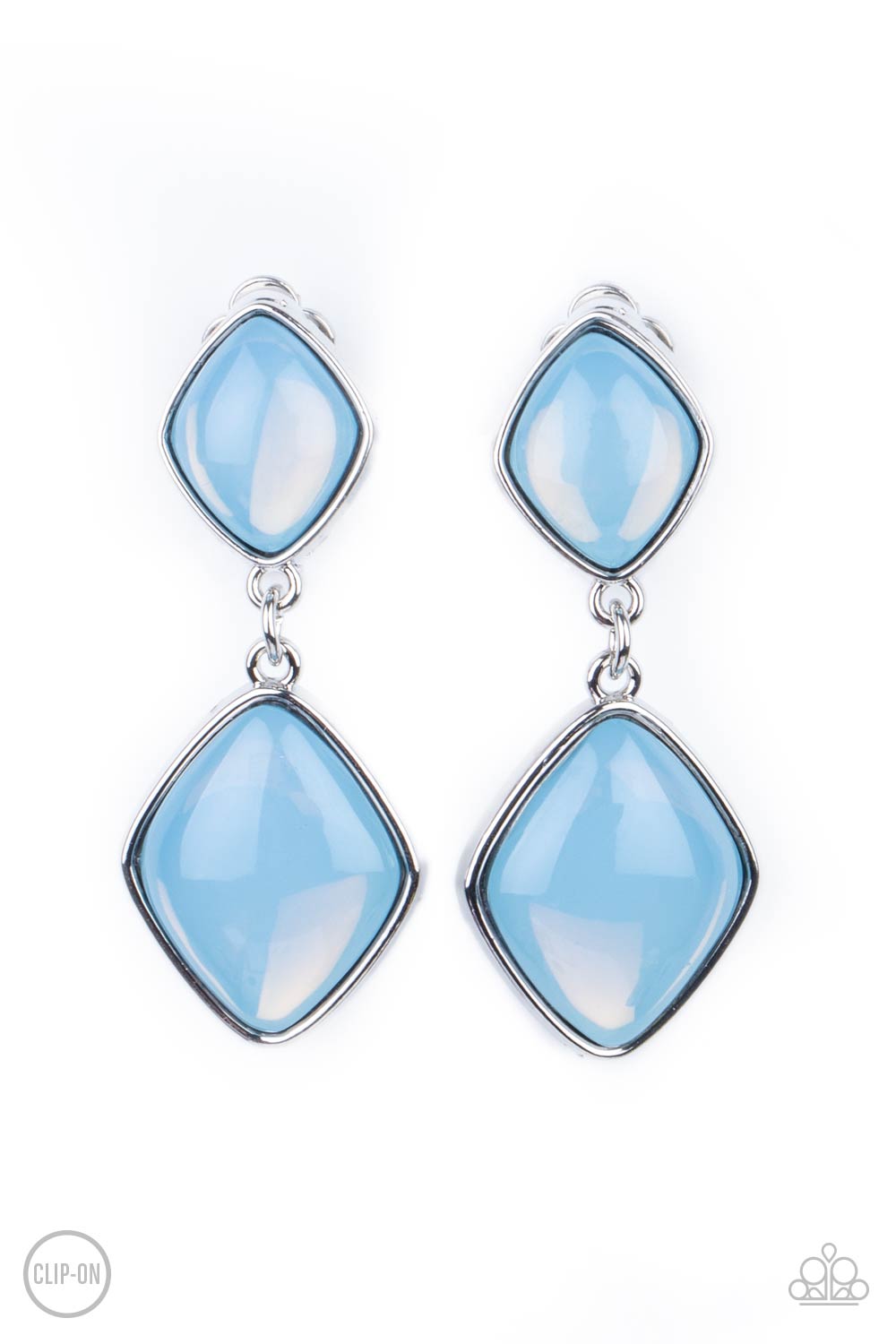 Double Dipping Diamonds - Blue Diamond Shaped Opal Paparazzi CLIP-ON Earrings