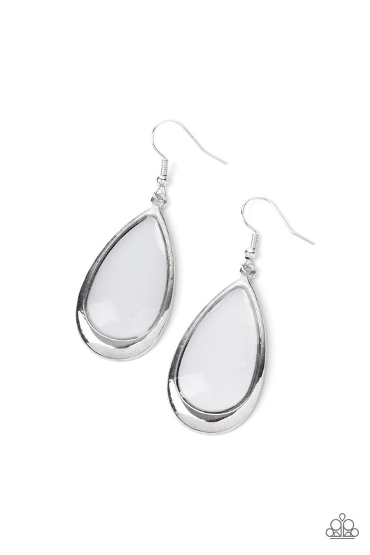 A World To SEER - White Glassy Teardrop Paparazzi Earrings