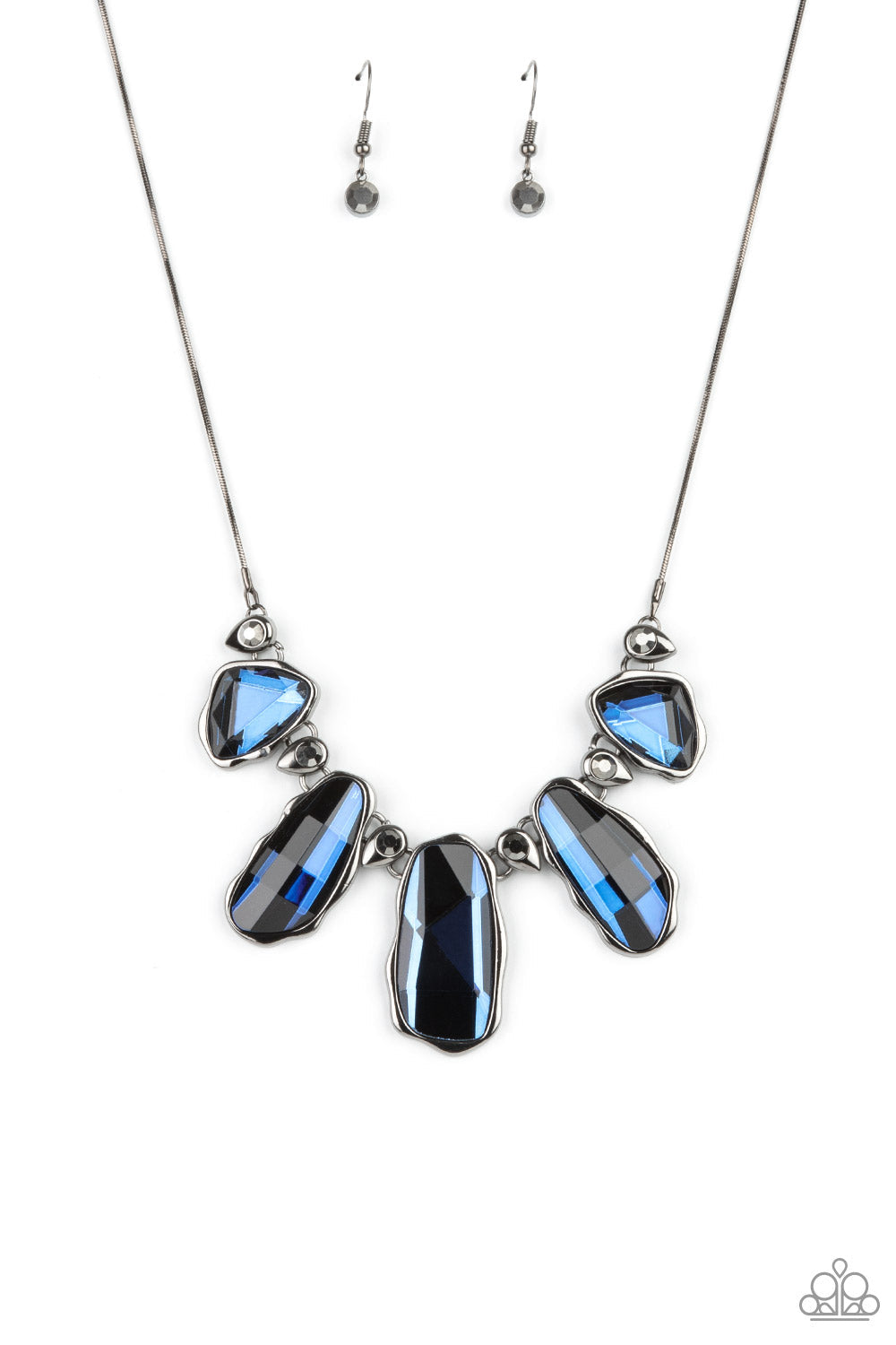 Cosmic Cocktail - Blue Raw Cut Gems & Dainty Hematite Rhinestone Paparazzi Necklace & matching earrings