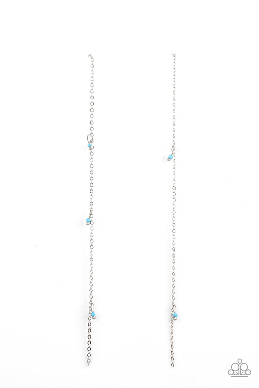 Dauntlessly Dainty - Blue Cerulean Seed Beads & Dainty Silver Chain Paparazzi Post Earrings