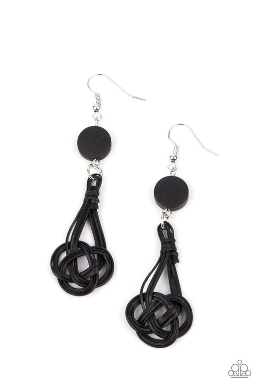 Twisted Torrents - Black Wicker-Like Knotted Lace Paparazzi Earrings