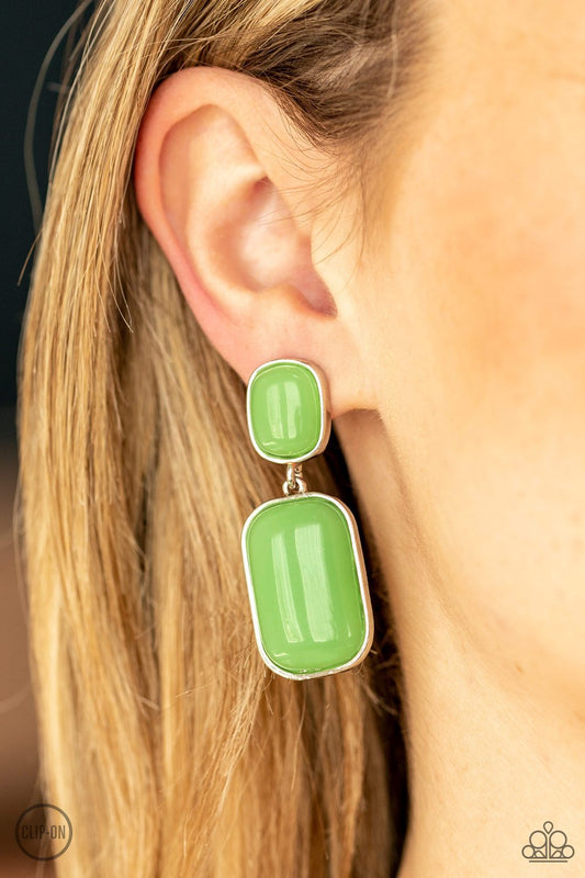 Meet Me At The Plaza - Green Ash Beaded Paparazzi Clip-On Earrings