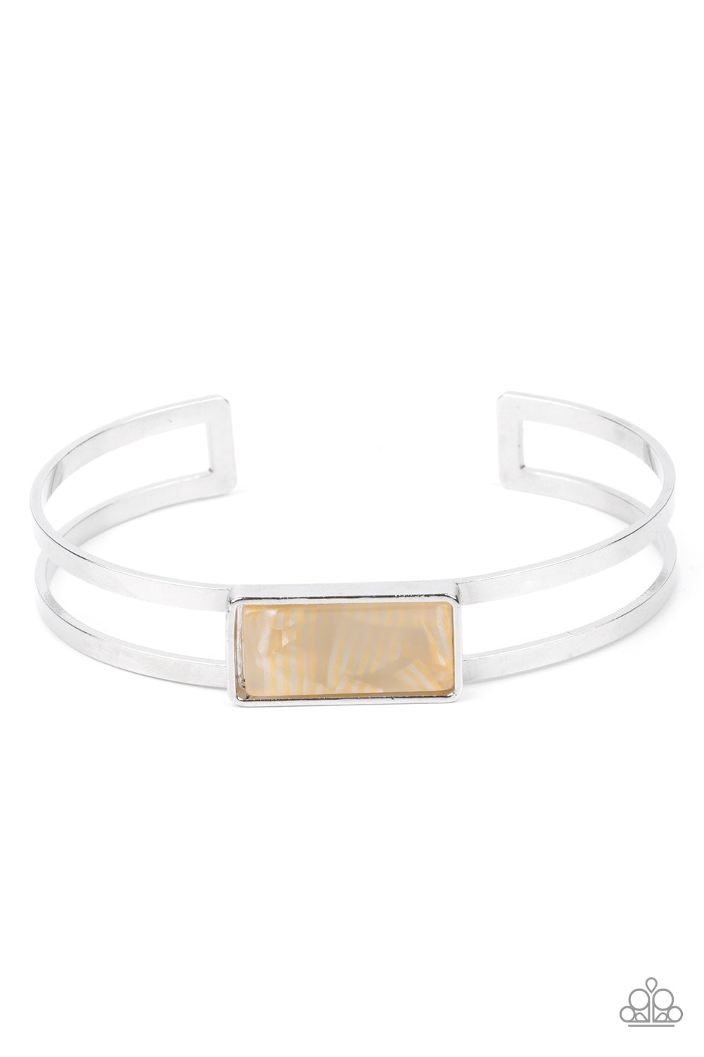 Remarkably Cute and Resolute - Yellow Shell-Like Accent & Silver Double-Bar Paparazzi Cuff