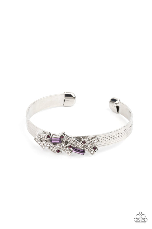A Chic Clique - Purple & White Rhinestone Encrusted Paparazzi Cuff Bracelet
