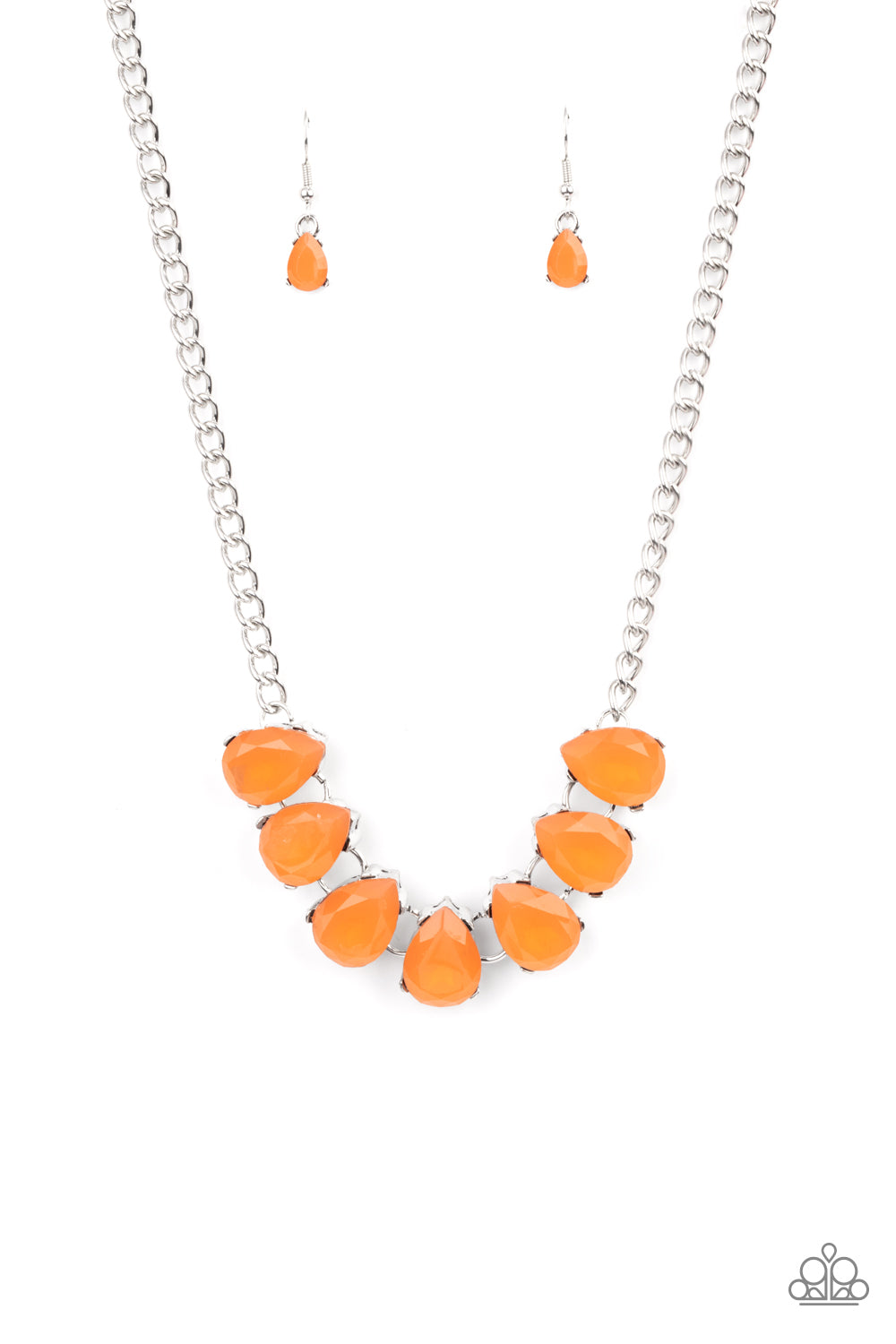 Above The Clouds - Orange Dewy Teardrop Gem Paparazzi Necklace & matching earrings