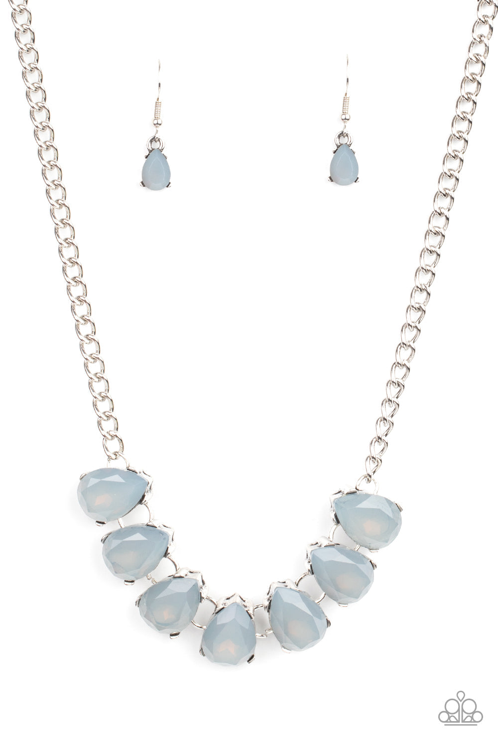 Above The Clouds - Silver Dewy Teardrop Gem Paparazzi Necklace & matching earrings