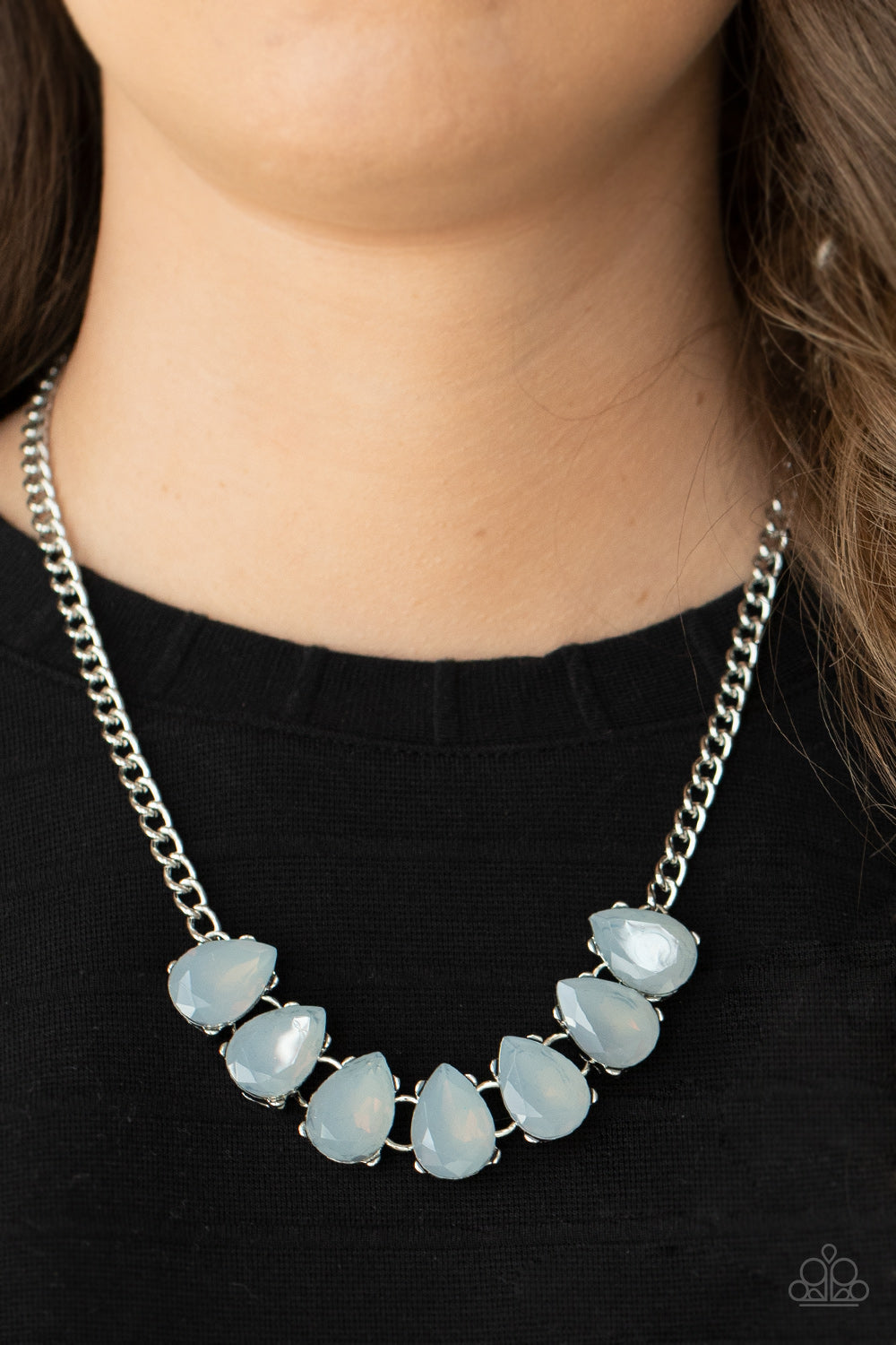 Above The Clouds - Silver Dewy Teardrop Gem Paparazzi Necklace & matching earrings