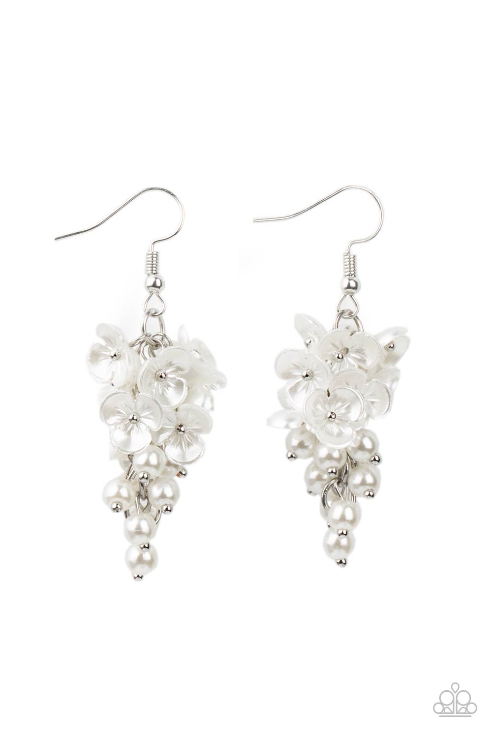 Bountiful Bouquets - White Pearl Floral Frame Paparazzi Chandelier Earrings