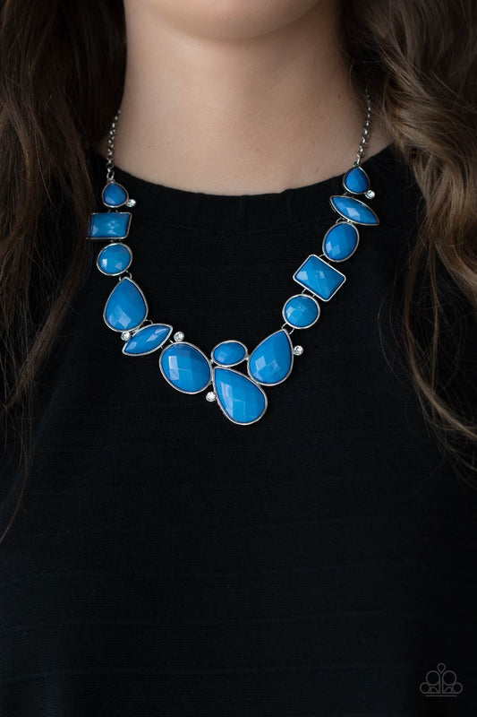 Mystical Mirage - Blue Mismatched Beaded Linked Frame Paparazzi Necklace & matching earrings