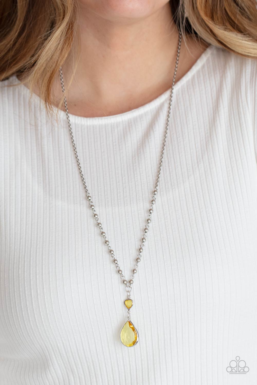 Titanic Splendor - Yellow Primrose Teardrop Gem Paparazzi Pendant Necklace & matching earrings