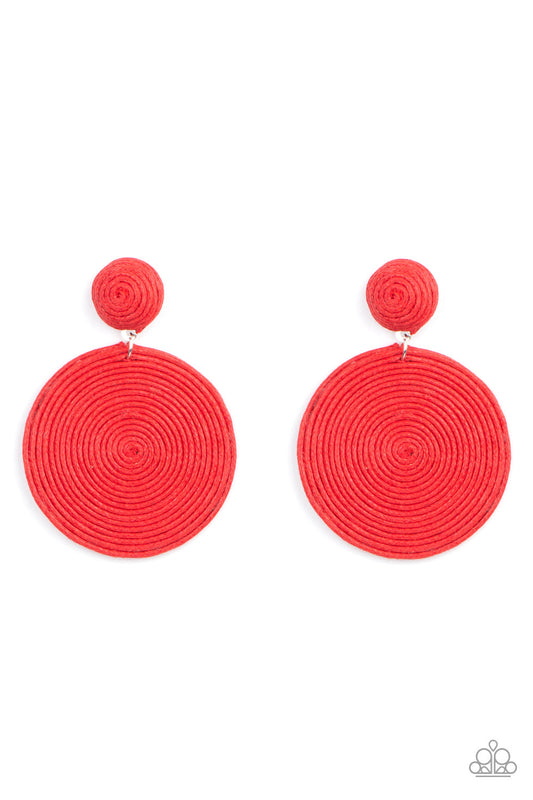Circulate The Room - Red Threaded Disc Paparazzi Post Earrings