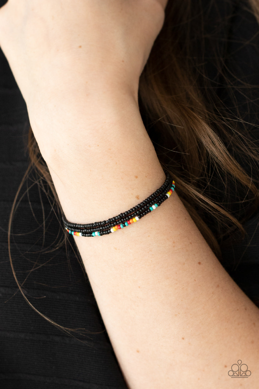 Basecamp Boyfriend - Black & Multi Colored Seed Bead Paparazzi Urban Bracelet