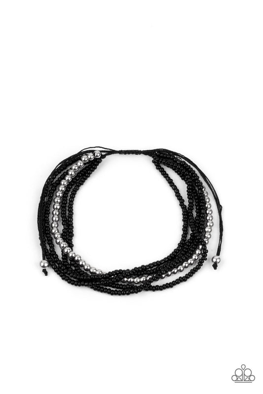 All Beaded Up - Black Seed Beads & Silver Beaded Paparazzi Urban Bracelet