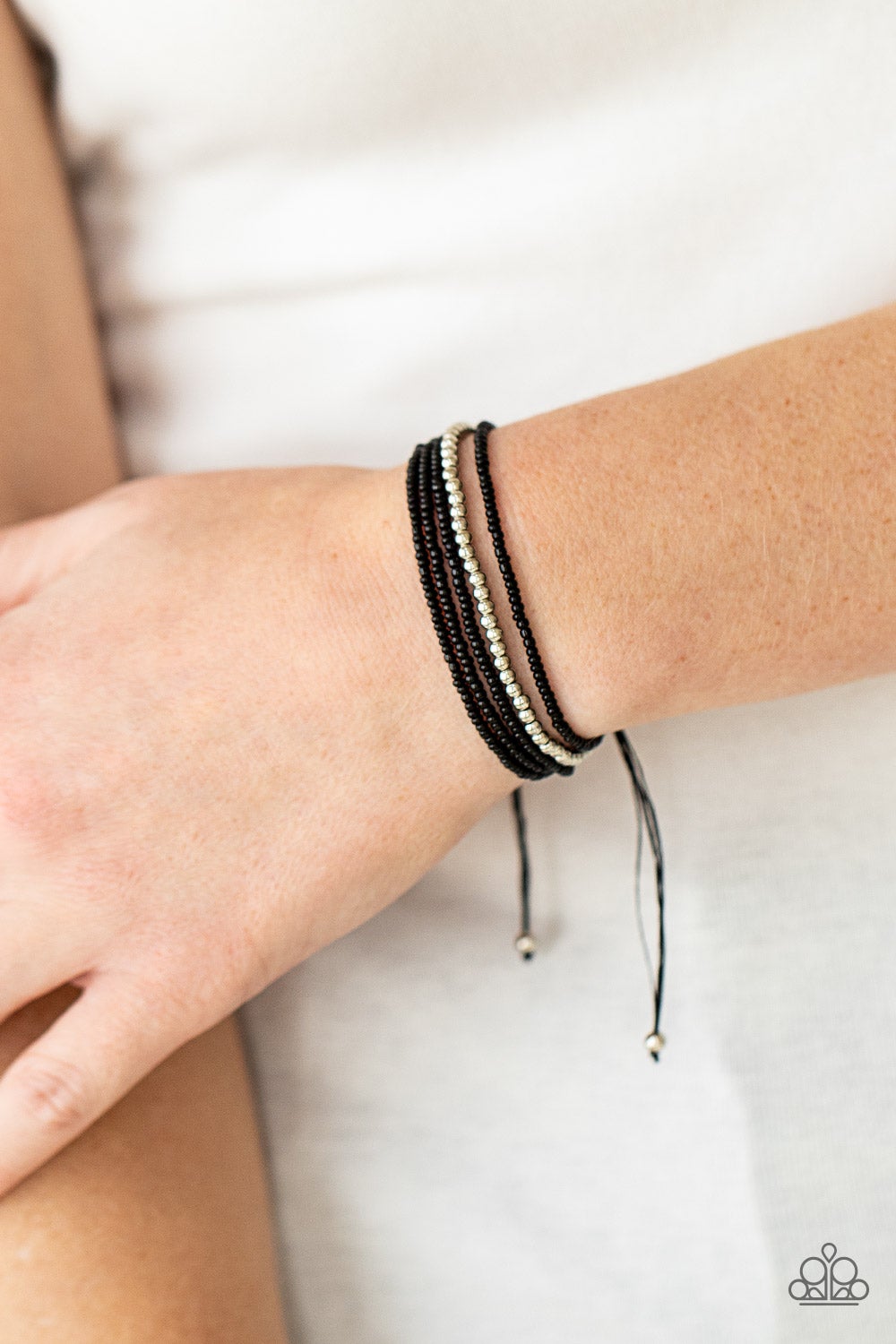 All Beaded Up - Black Seed Beads & Silver Beaded Paparazzi Urban Bracelet