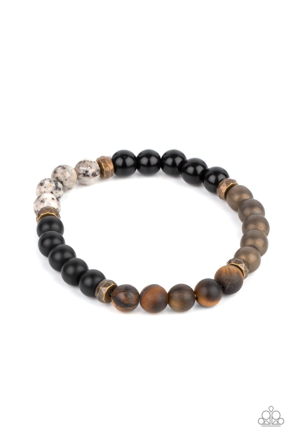 Petrified Powerhouse - Multi Stone/Brass Bead Paparazzi Stretch Bracelet