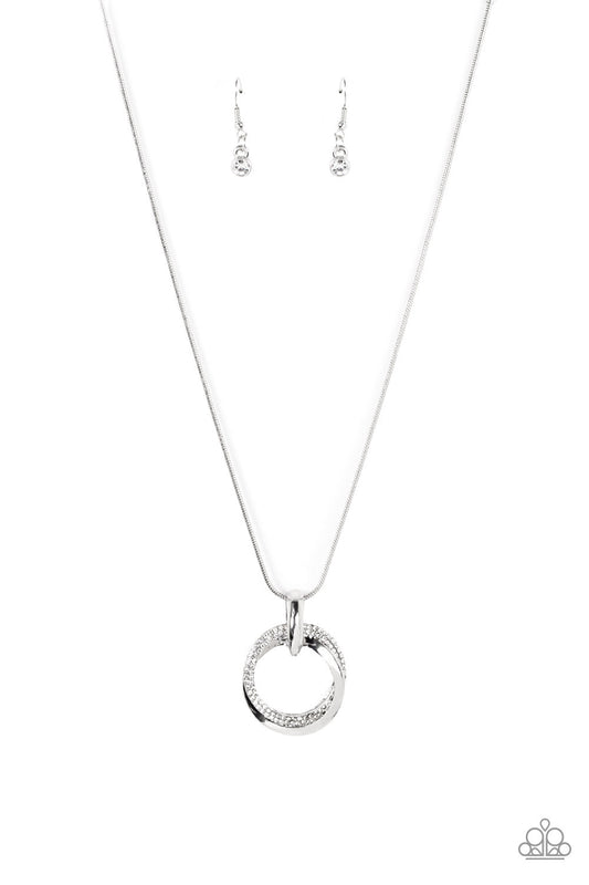 Sphere of Influence - White Rhinestone Encrusted Ring Pendant Paparazzi Necklace & matching earrings