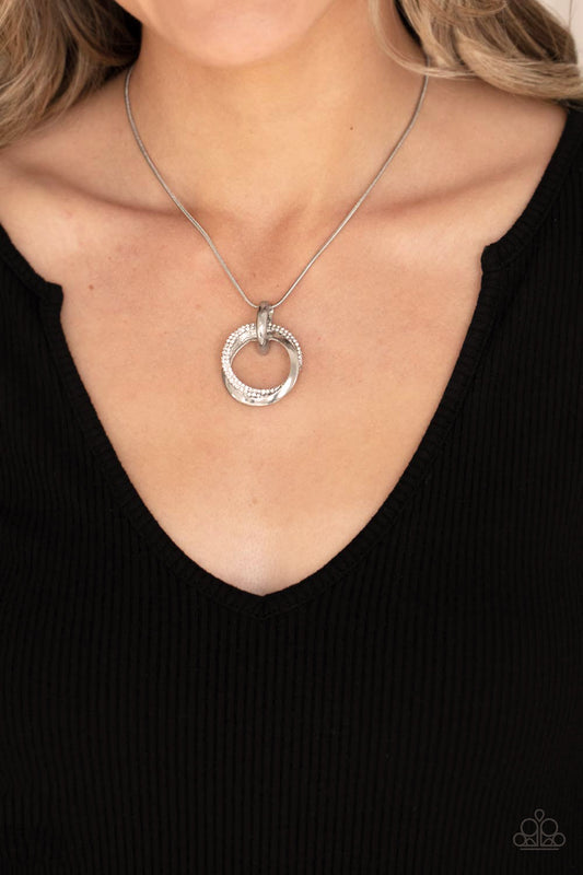 Sphere of Influence - White Rhinestone Encrusted Ring Pendant Paparazzi Necklace & matching earrings