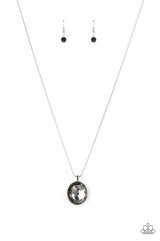 Instant Icon - Silver Oversized Smoky Gem Pendant Paparazzi Necklace & matching earrings