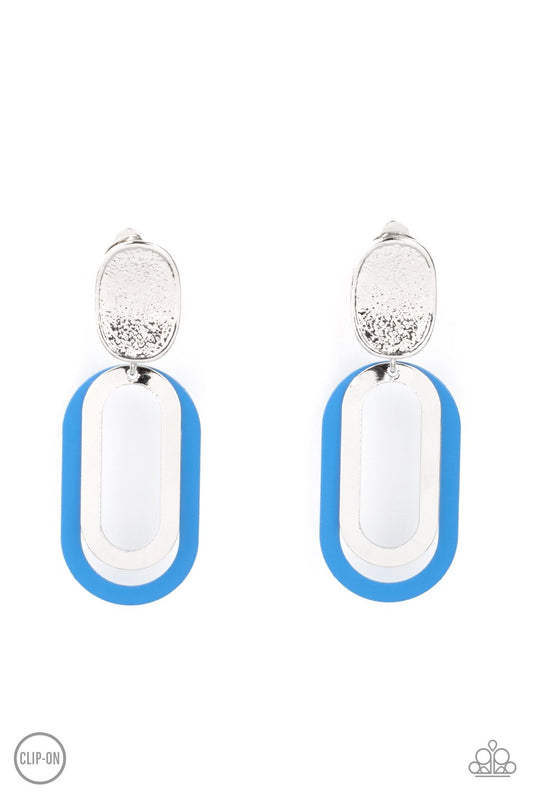 Melrose Mystery - Blue & Silver Oblong Loop Paparazzi CLIP-ON Earrings