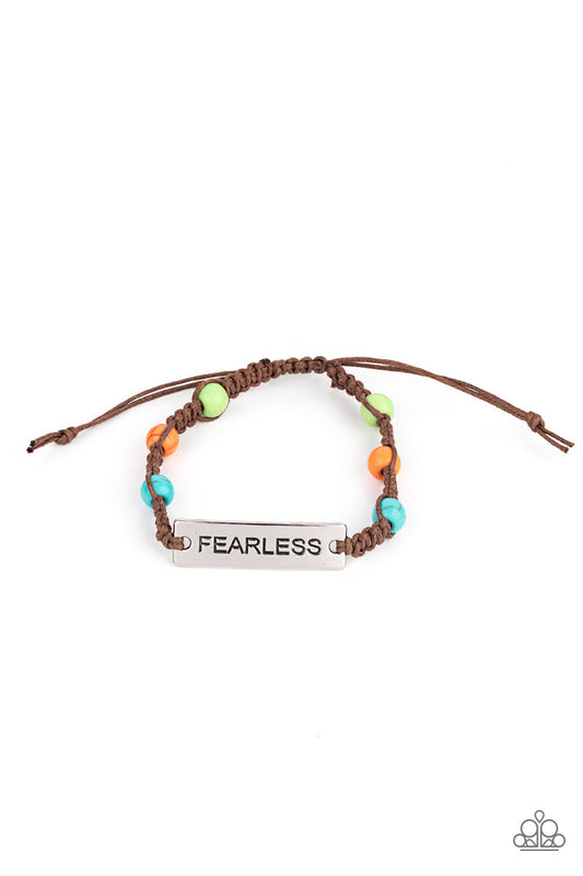Conversation Piece - Multi Beaded & "FEARLESS" Silver Plate Paparazzi Urban Bracelet