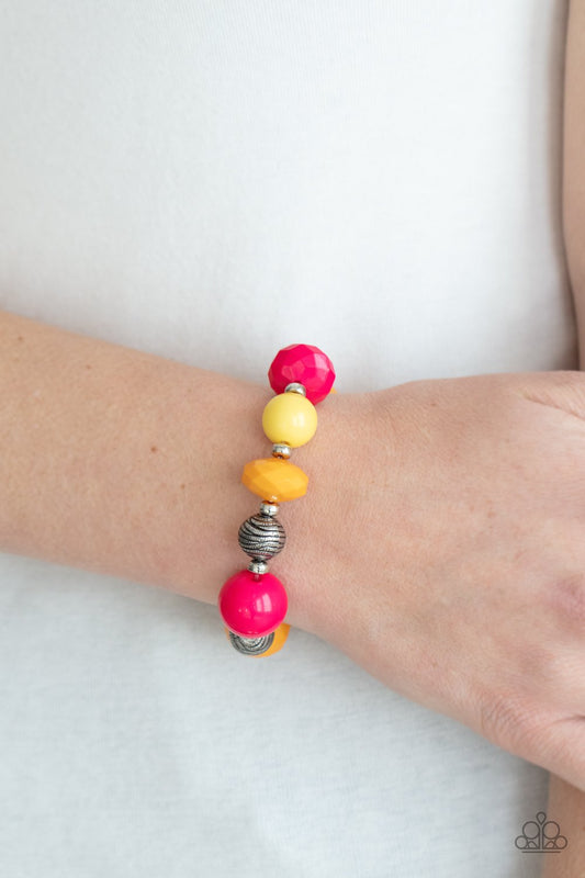 Day Trip Discovery - Multi Raspberry Sorbet, Marigold, & Primrose Beaded Paparazzi Stretch Bracelet