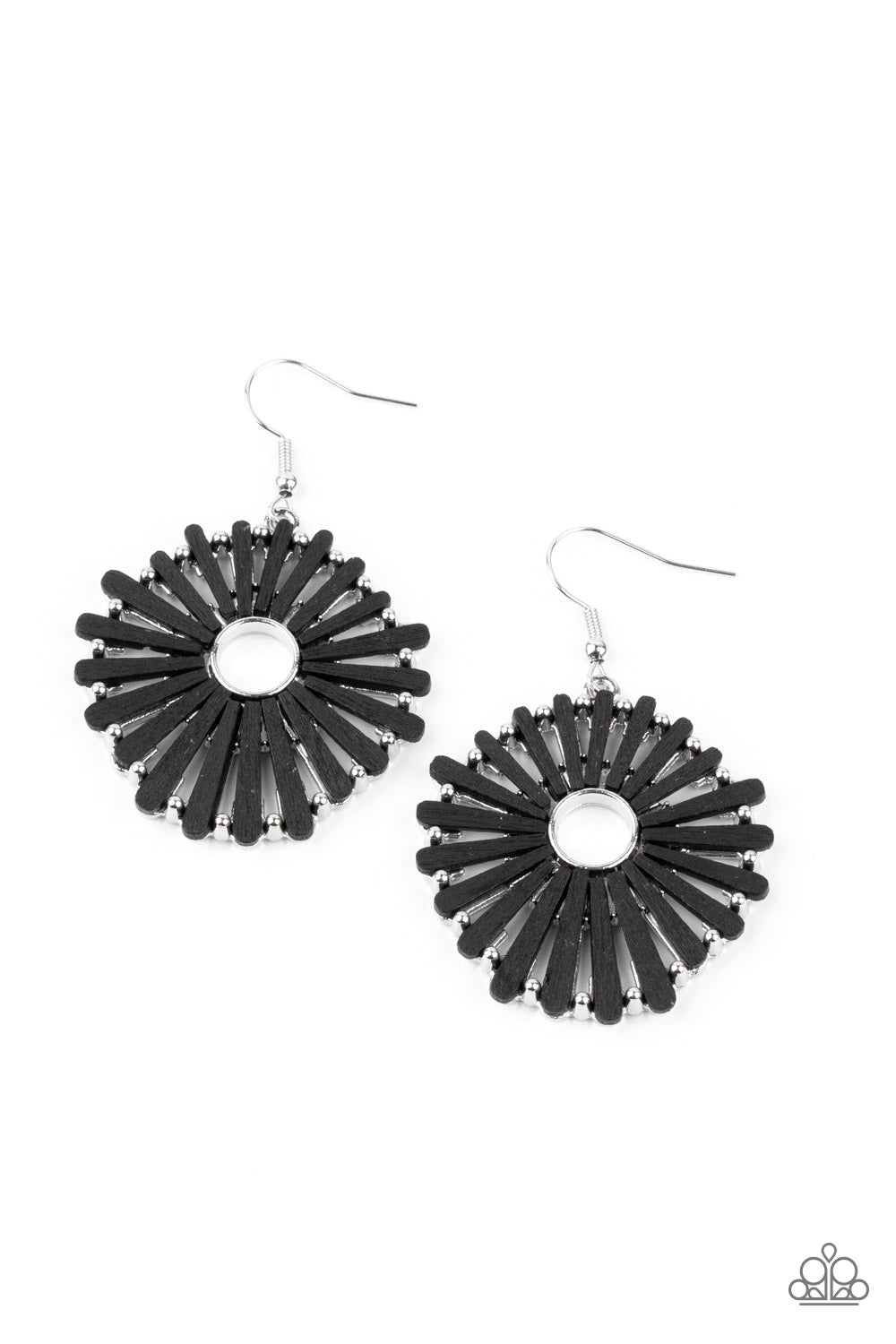 SPOKE Too Soon - Black Petal-Like Wooden Frame Paparazzi Earrings
