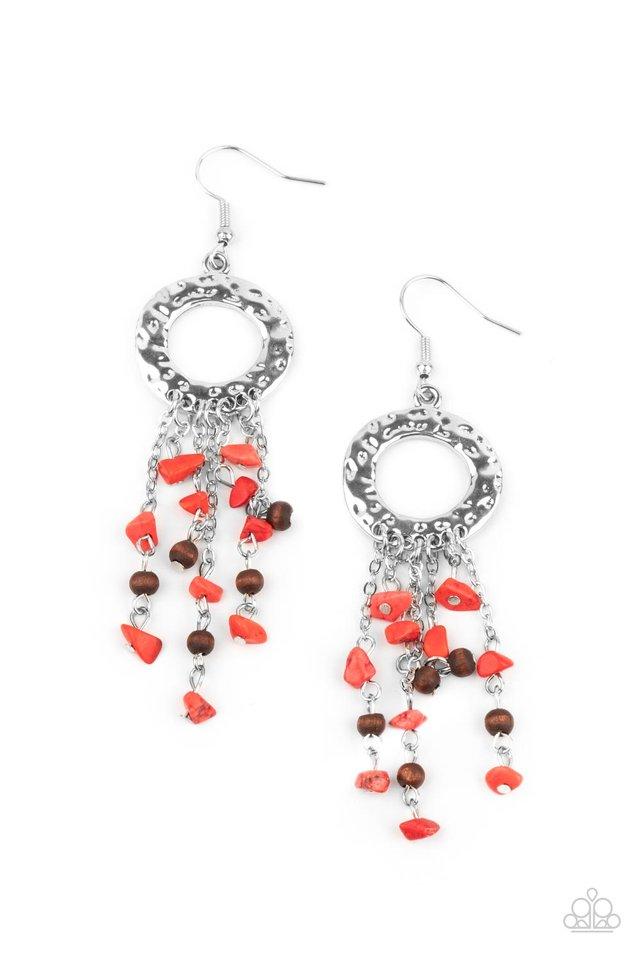 Primal Prestige - Red Pebbles & Wooden Beaded Tapered Tassel Paparazzi Earrings