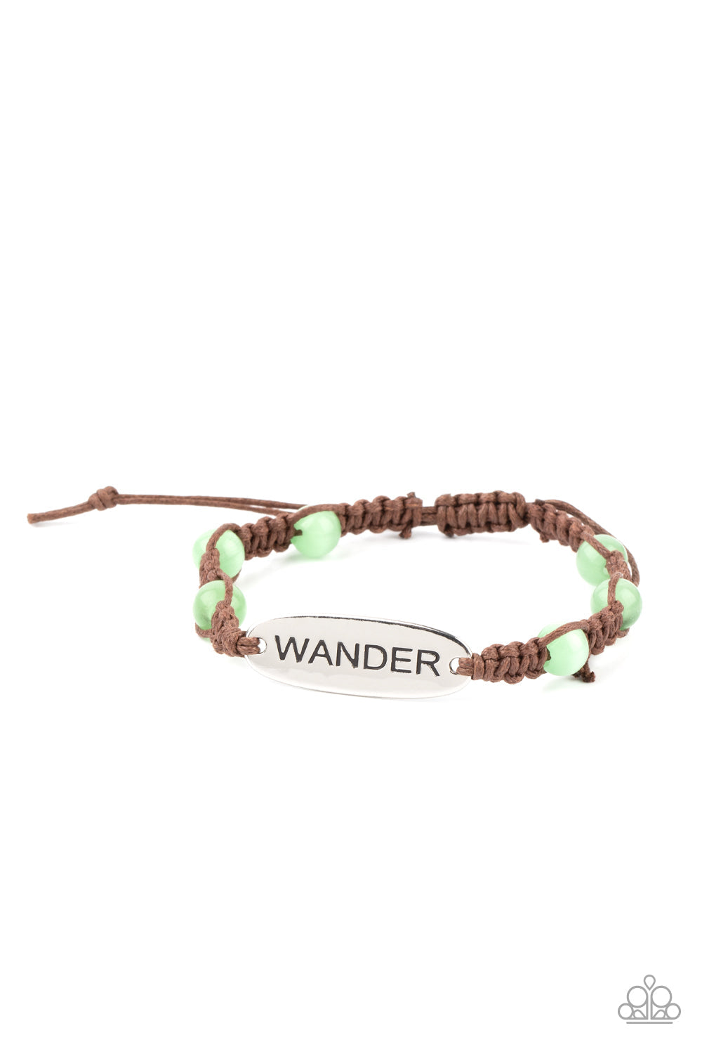 Roaming For Days - Green Cat's Eye Stones & Silver "Wander" Stamped Plate Paparazzi Urban Bracelet