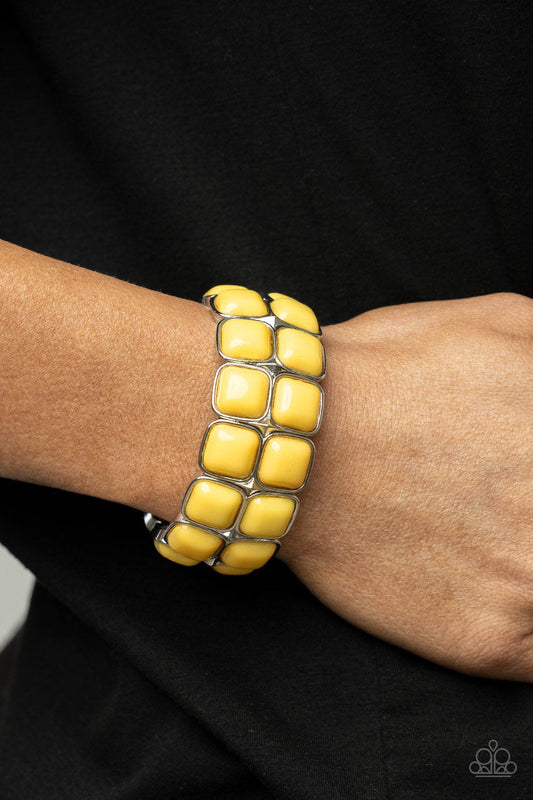 Double The DIVA-ttitude - Yellow Stacked Square Beaded Paparazzi Stretch Bracelet