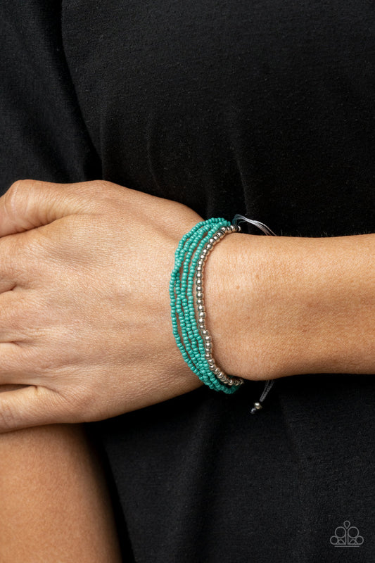 All Beaded Up - Blue Seed Beads & Silver Beaded Paparazzi Urban Bracelet